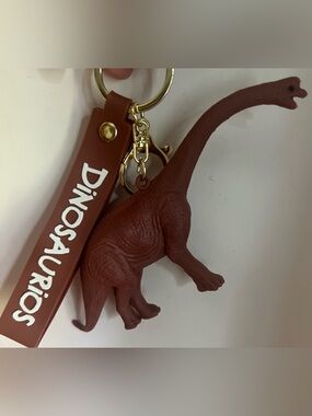 Brown Dinosaur Silicone Keychain Charm with Strap